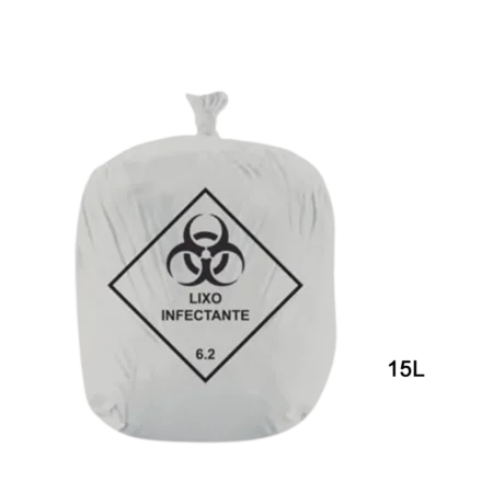Saco para lixo hospitalar branco 15L c/ 100 unidades