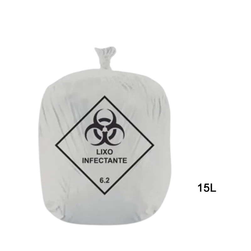 Saco para lixo hospitalar branco 15L c/ 100 unidades