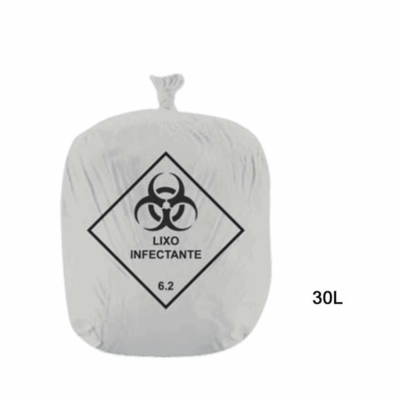 Saco para lixo hospitalar branco 30L c/ 100 unidades