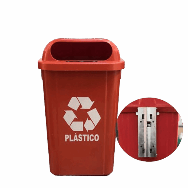 Lixeira com suporte metalico 50L vermelho com logo - Bralimpia