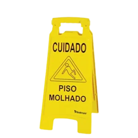 Placa sinalizadora piso molhado amarela - Bralimpia