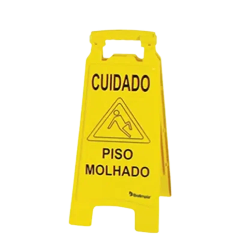 Placa sinalizadora piso molhado amarela - Bralimpia