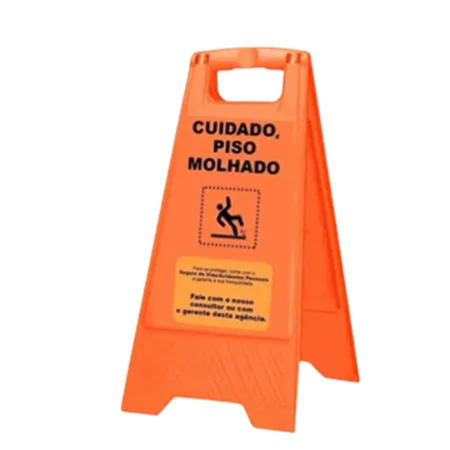 Placa sinalizadora piso molhado laranja