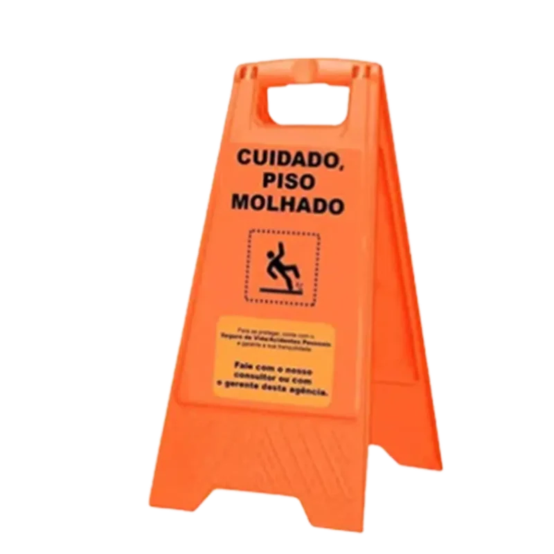 Placa sinalizadora piso molhado laranja
