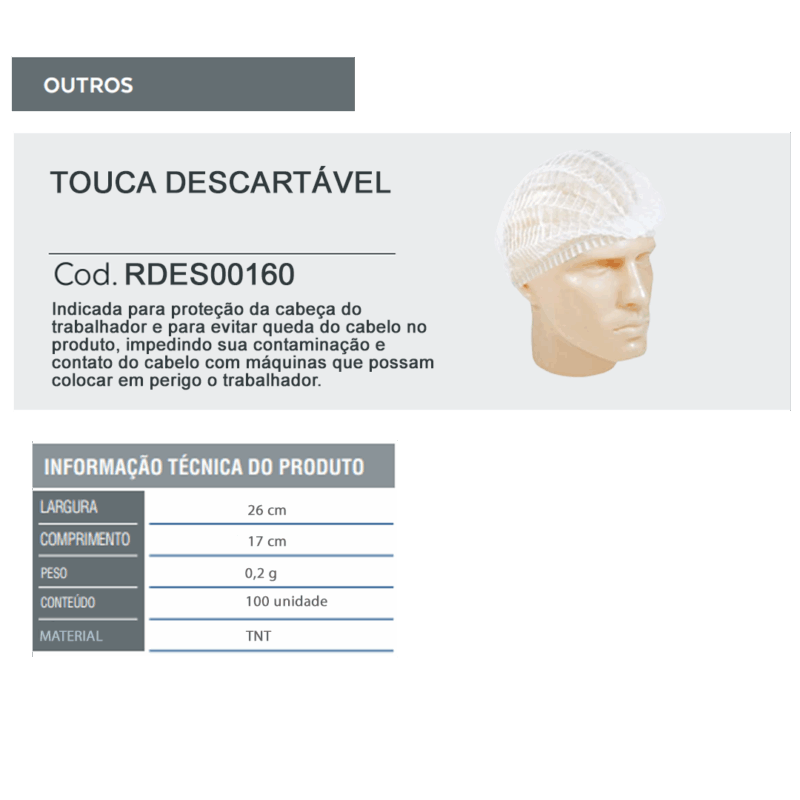 Touca Descartável TNT - pacote com 100 unidades  - tamanho único - Prevemax - Image 3